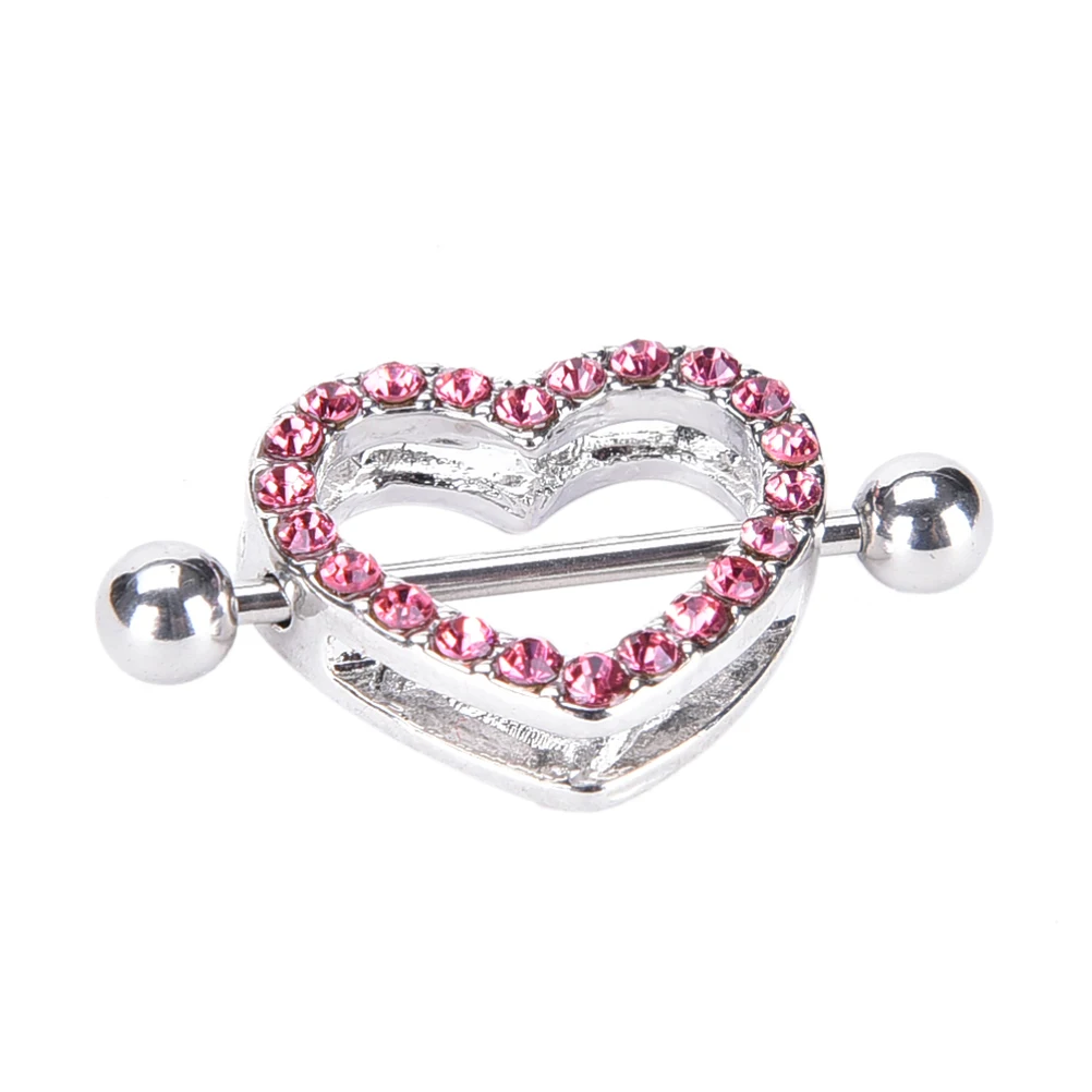 pink 1 шт Панк хрустальные подарки сердечки соска Бар Кольца Сердце Кольцо для сосков штанга пирсинг ювелирные изделия для женщин синий розовый белый - Окраска металла: pink