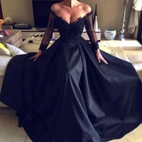 new fashion lace prom dresses 2019 long sleeves sexy off the shoulder women formal evening party gowns wear sweep train vestidos