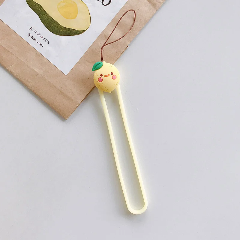 Lemon ( Short ) Милый фруктовый палец кольца ремешок для мобильного телефона силиконовый чехол для телефона брелок аксессуары в категории «шнурки» для Airpods подвесной орнамент - Цвет: Lemon ( Short )