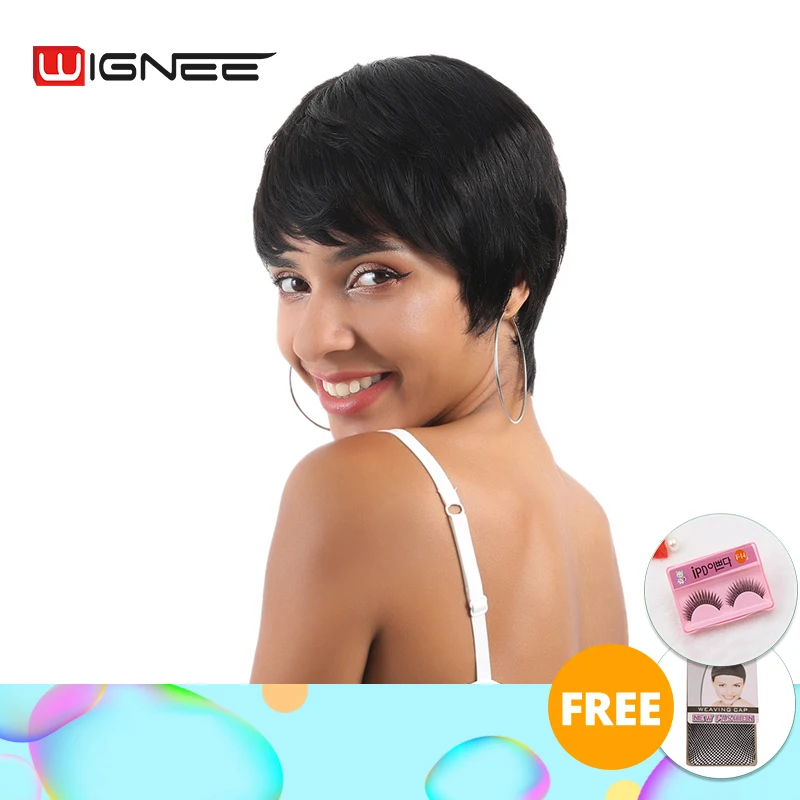 Парик 6 дюймов короткие прямые волосы пряди человеческих волос парики с челкой