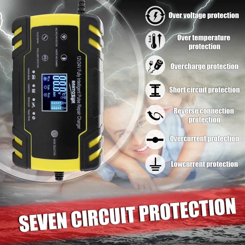 Mini Size Portable 12V/24V 8A Car Battery Charger Adapter Power Motorcycle Auto Cell with Digital Display | Автомобили и