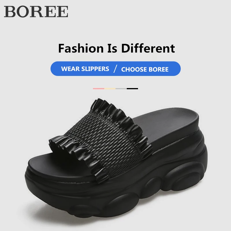 

Women Wedge Slippers Summer Fashion Curling High Heels Outdoor Casual Platform Flip Flops Anti-slip Comfortable Woman Sandals