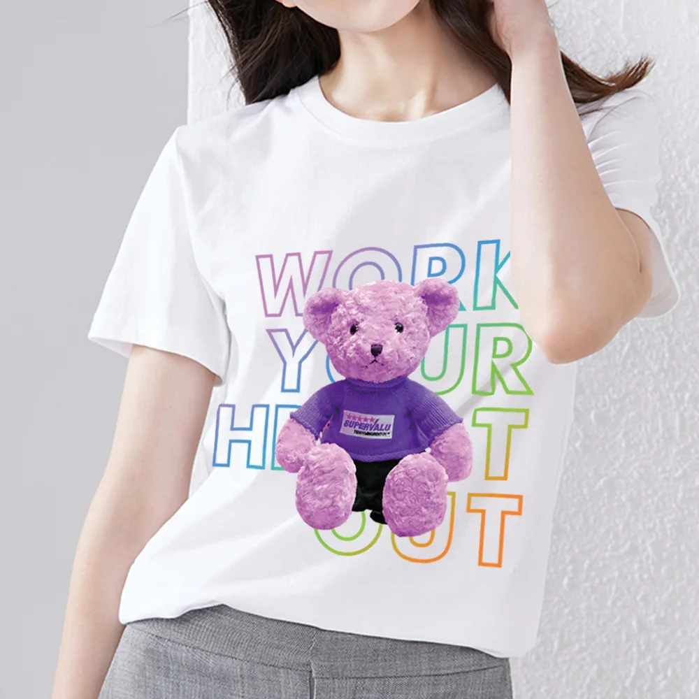 

New Female Summer Lady T-shirt Cartoon Fantasy Purple Bear Print Cute T-shirt Youth Fashion Commuter All-match Shirt Soft Top