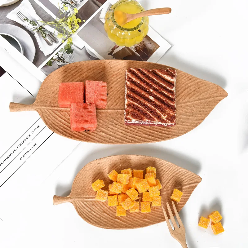 Деревянная тарелка в форме листа лотки для хранения деревянная Сковорода из бука