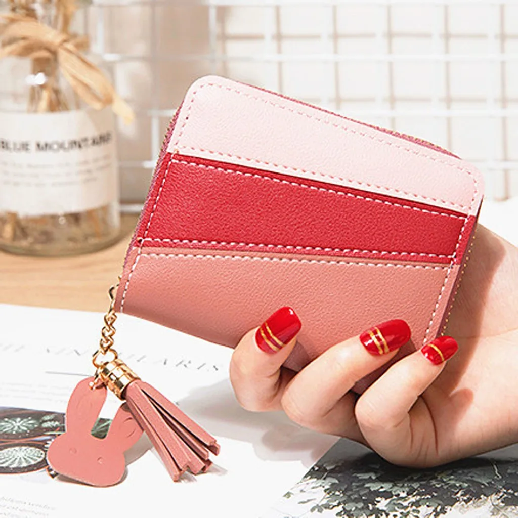 Женский уличный модный тренд однотонный кожаный кошелек с бахромой для карт