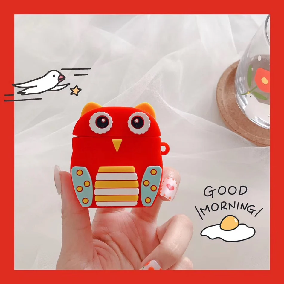 Owl Для AirPods случае 3D мультяшный наушник чехол для Apple Airpods 2 забавные интимные аксессуары защитную крышку с палец кольцо ремень - Цвет: Owl