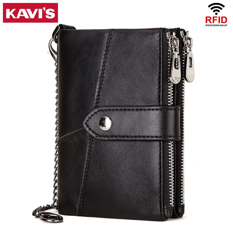 KAVIS,, натуральная кожа, Rfid, мужской кошелек, Cuzdan, с цепочкой, кошелек для монет, короткий, мужской, для денег, сумка, держатель для карт, маленький, Portomonee