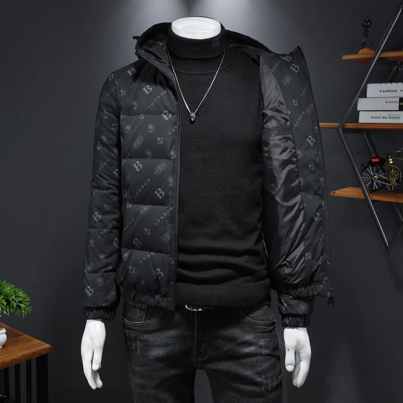 

Winter Men's Down Jacket Fashion Hooded Letters Winter Jackets Male Outerwear Clothing F5054
