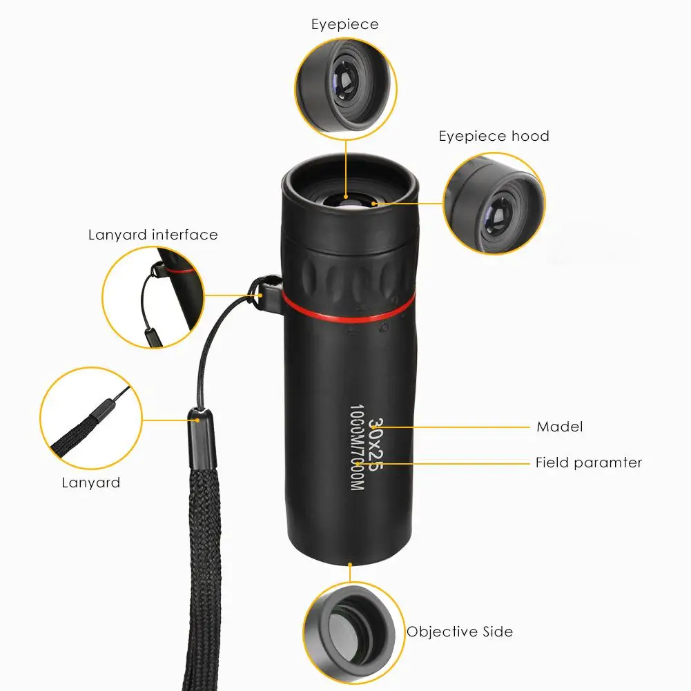 High Definition Monocular Telescope 30X25 Waterproof Mini Portable Military Zoom 7X Scope For Travel Hunting Camping |
