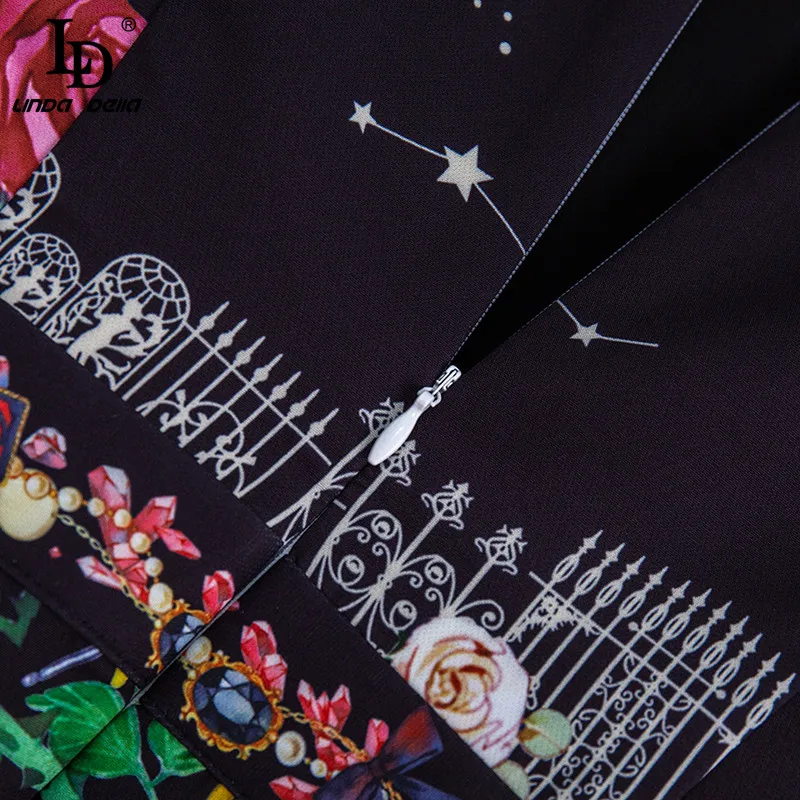 

LD LINDA DELLA 2021 Summer New Fashion Polka Dots Print Mini Dress Women Lantern Sleeve Lace Patchwork Bead Elegant Party Dress