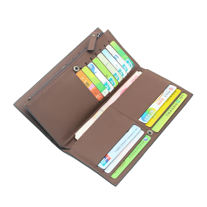 Повседневные Брендовые мужские длинные бумажники двойные одноцветные клатчи