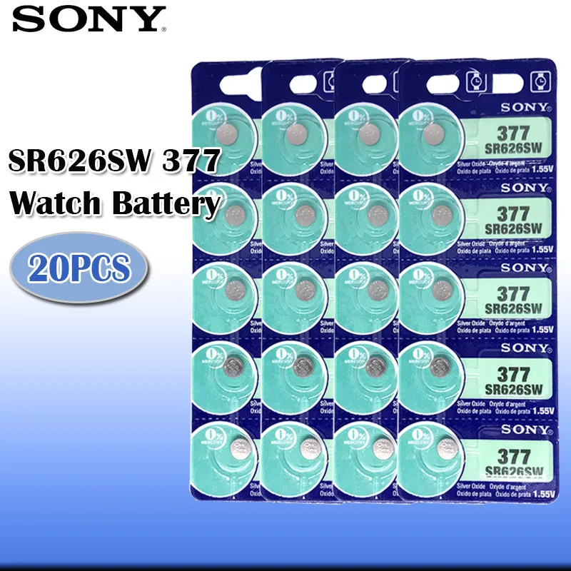 20 шт. sony 1,55 V 377 SR626SW SR626 AG4 часы с серебряным оксидом батарея SR626SW 377 Кнопка монета сотового Сделано в Японии