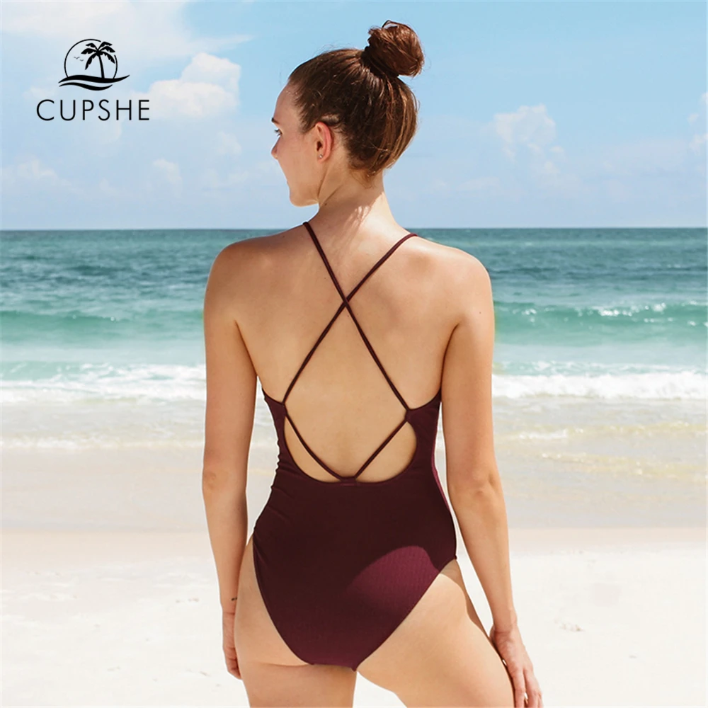 CUPSHE Сплошной Красный/Зеленый Цельный купальник с завязками спереди и вырезом