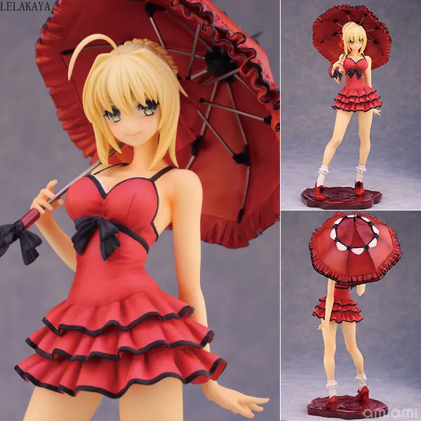 18 см Новое поступление Аниме экшн-фигурки Fate Stay Night Fate/Extra Saber Nero Red Dress Take Umbrella ПВХ