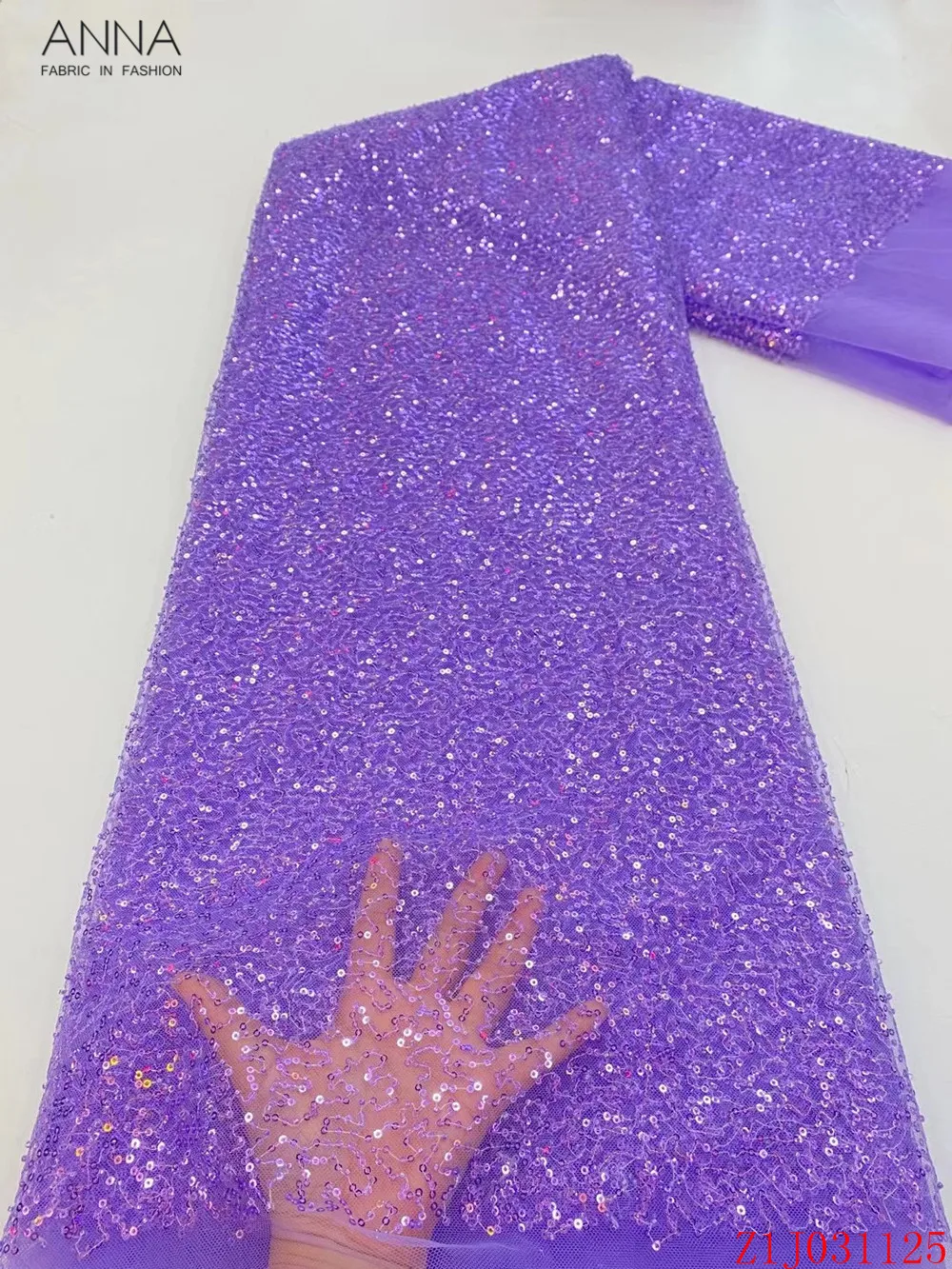 

Anna latest blue french tulle lace sequins fabric 2021 high quality embroidered afircan handmade beads laces fabrics 5 yards/pcs