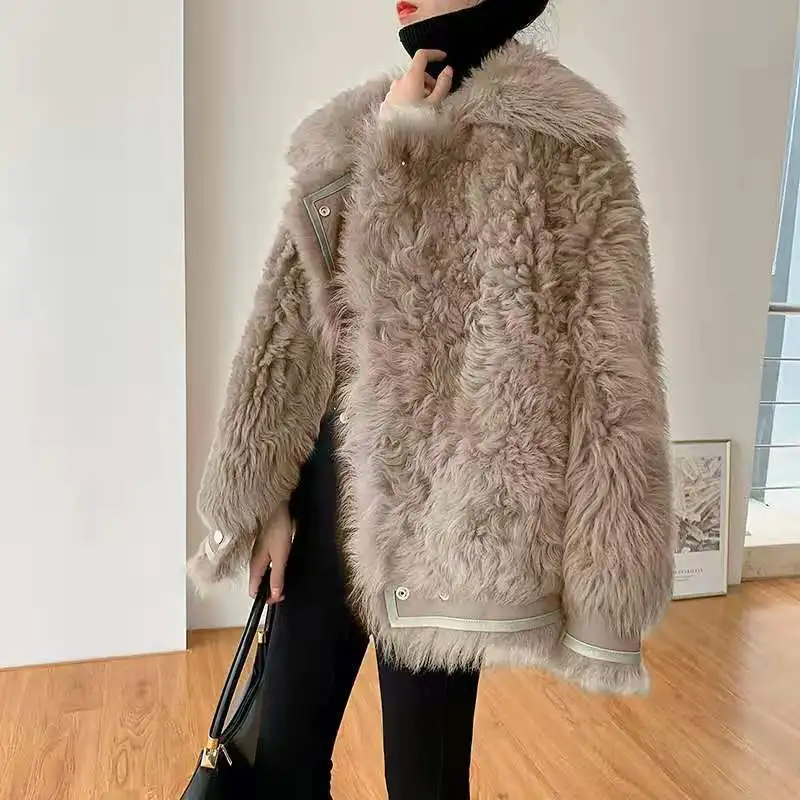 Luck A Women Autumn Winter Faux Fur Coat Female lamb fur Overcoat Lady Casual Long Sleeve warm coats GREEN Outwear |