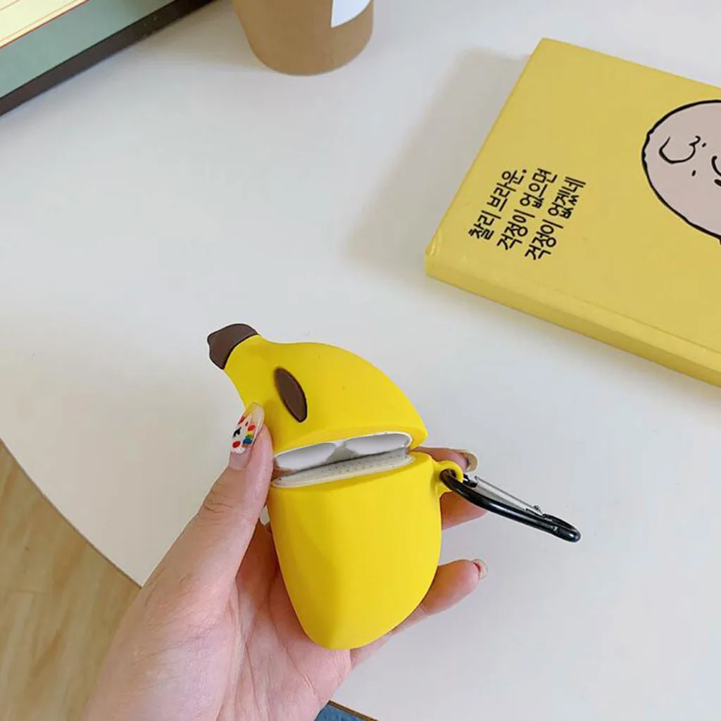 ТПУ чехол банан ударопрочный Портативный Модный защитный с карабином для Apple Airpods