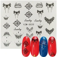 1 sheet jewelry nail sticker black floral decals manicure water transfer slider foil design watermark decal decorations