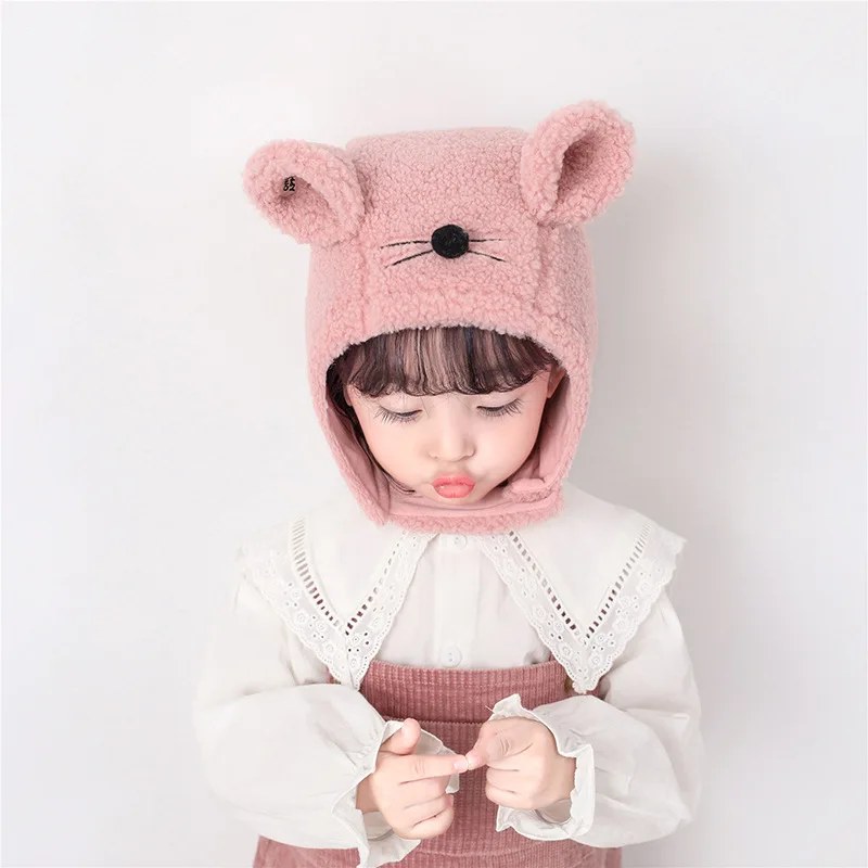 

Baby Hat autumn winter warm hat children cartoon mouse Scarf Hat Winter Ear Protection Plush hat knitted hat