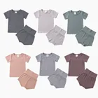 Футболка и шорты для мальчиков и девочек, трикотажные, в рубчик, летняя, 2021