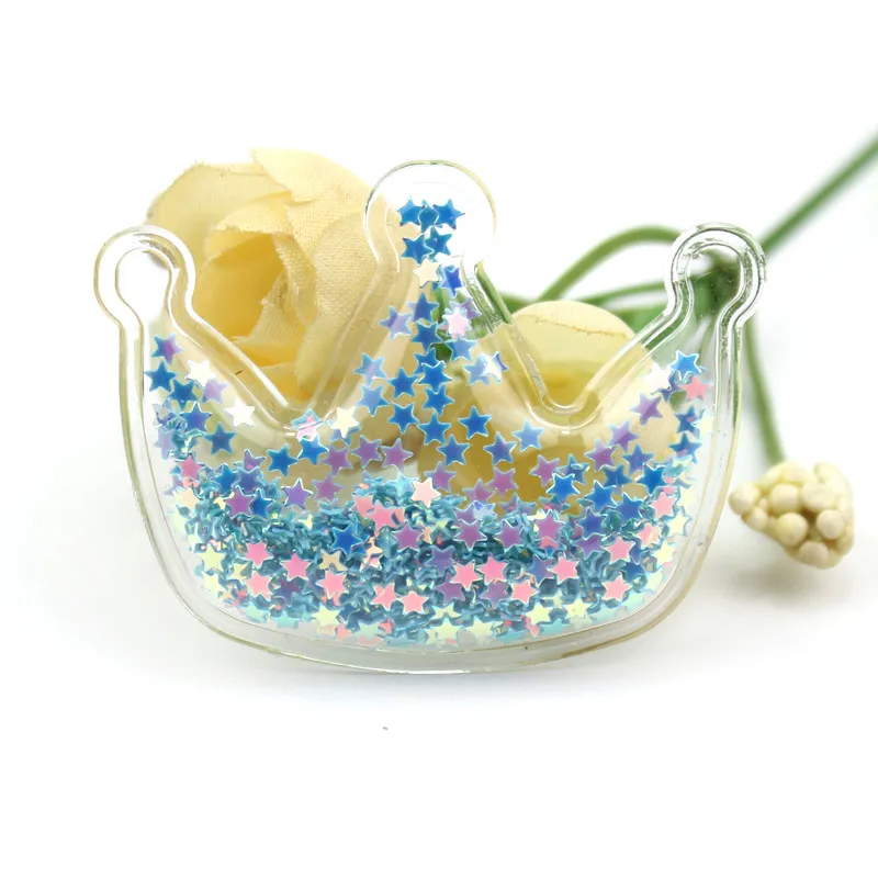 Crown-Blue 10 шт. ПВХ Звезда Корона Микки Прозрачный Bling bling Сердце течет аппликации для детей BB клип и DIY головные уборы аксессуары - Цвет: Crown-Blue
