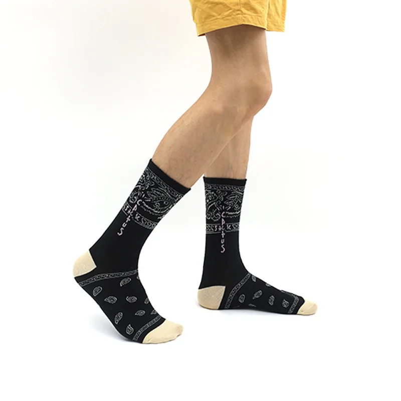 

New trendy men's tube socks European and American abstract pattern personality socks Breathable cotton tube socks