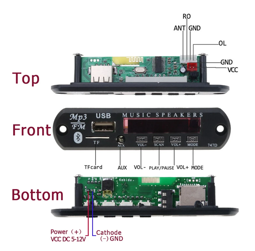 Новый DC 5 в 12 В аудио модуль MP3 декодер плата Bluetooth USB источник питания FM радио для
