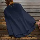 Женская льняная блузка ZANZEA 2021 элегантные плиссированные Топы повседневные однотонные рубашки с длинным рукавом женская обувь с ремешком на пряжке с блузки размера плюс туника