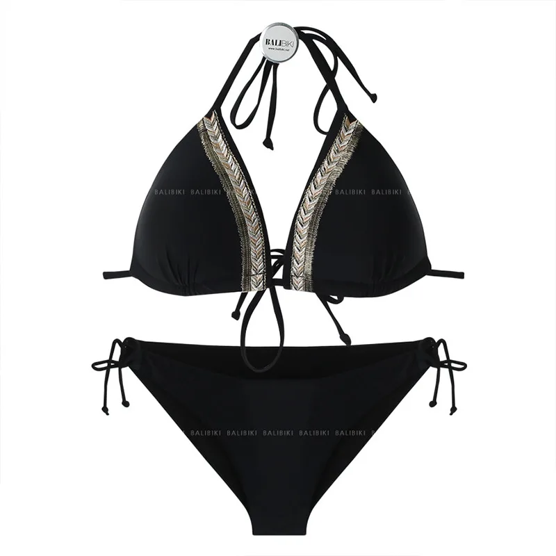 

Swimwear Women Sexy Three-point Bikini Small Breasts Gather Embroidered Wheat Swimwear Asian Sunbathing Swimsuit String Bikini