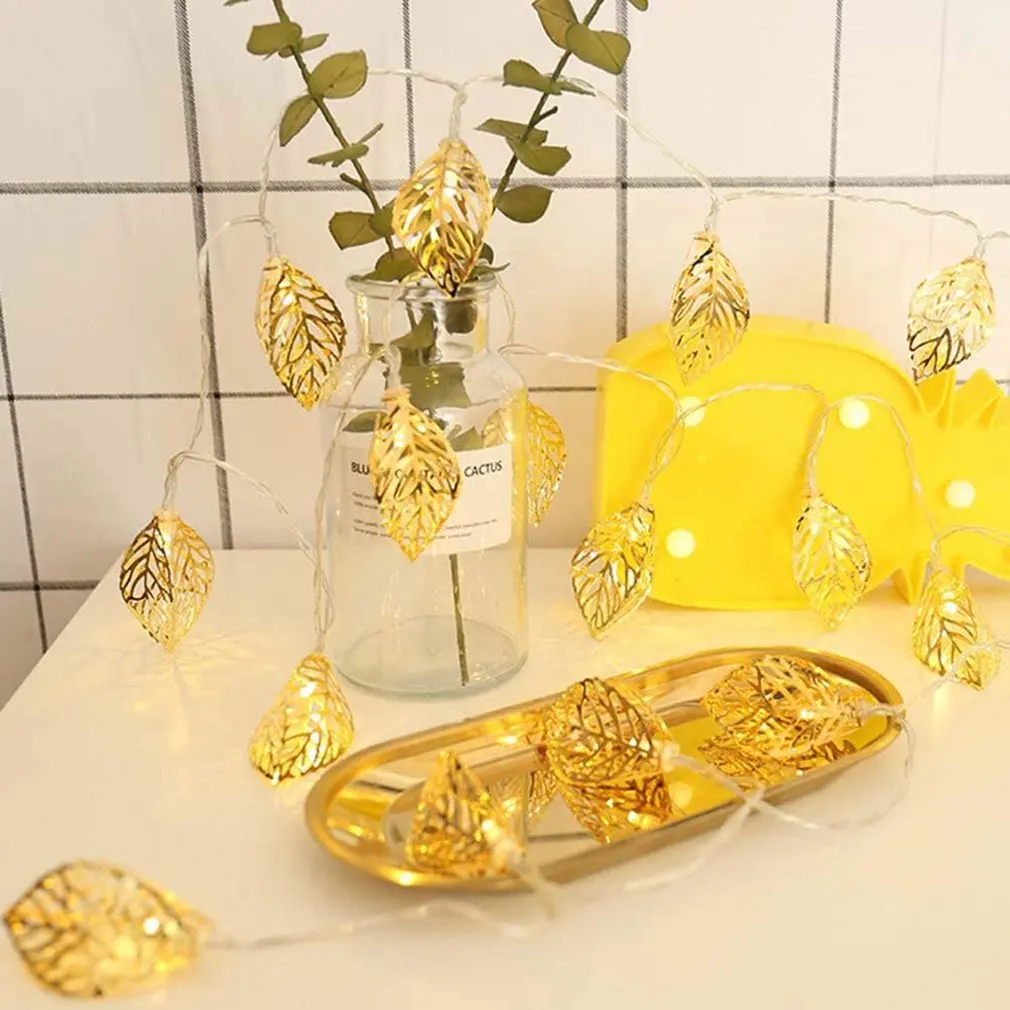 

Hot Gold Leaves String Lights 10 Lights Decorative LED Lights For Wedding Christmas Birthday Holiday Room Courtyard Party Light