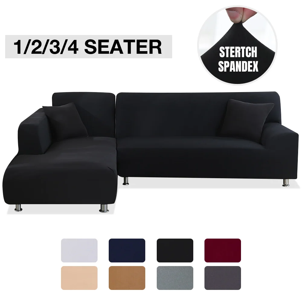 

Sofa Covers for Living Room Elastic Solid Corner Couch Cover L Shaped Chaise Longue Slipcovers Chair Protector 1/2/3/4 Seater
