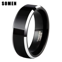 somen 6mm 8mm black tungsten carbide ring polished flat for men wedding band engagement rings mens jewelry anillo hombre