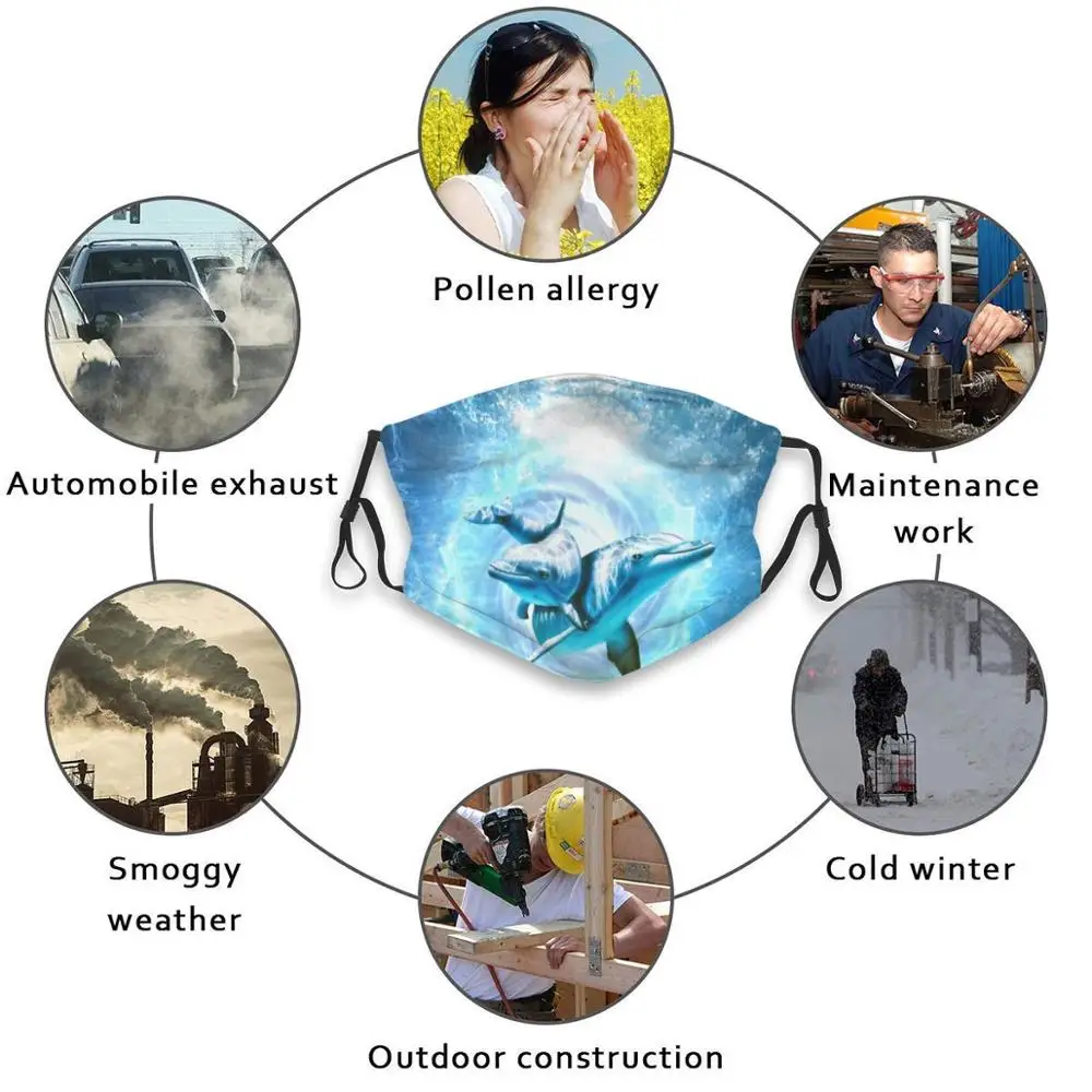

Dolphins Together Face Mask 3d Print Reusable Mouth Mask Washable Filter Anti Dust Face Mask Earth Nature Conservation