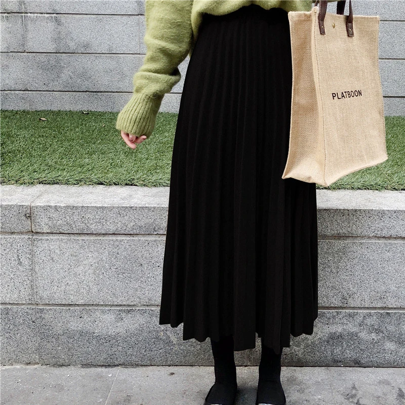 Женская плиссированная юбка однотонная офисная трапециевидная с завышенной