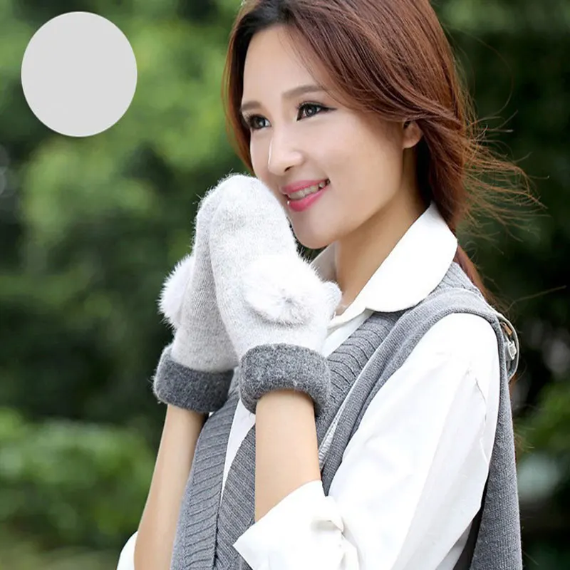 1 пара Женские зимние сапоги на кроличьем меху Перчатки с помпонами женские