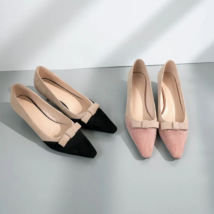 Туфли женские классические на каблуке-шпильке квадратный носок бант высокий