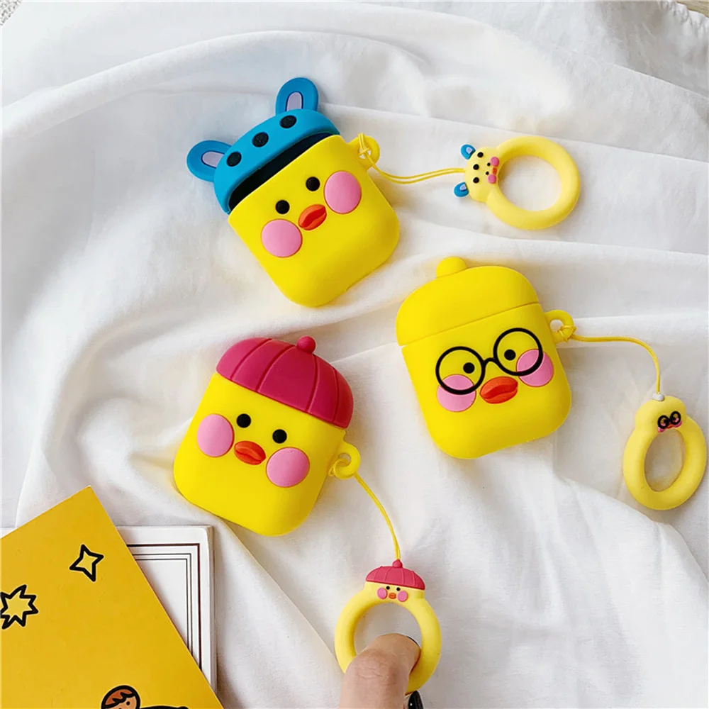 Cute Cartoon Earphone Case For Airpods 2 Cover Soft Silicone Slim Earphone Cover For Airpods Case Bag Protective Strap or Hook