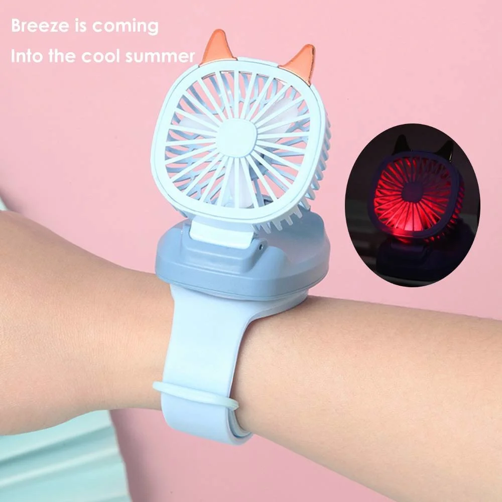 

Portable Mini Watch Fan USB Charging Air Cooling Fan Removable Desktop Fan With Colorful lights For Student Kids Gifts For Home