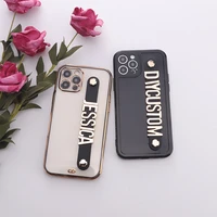 custom your name electroplate square frame iphone 12 11 13pro xs max xr 7 8p personalized holding strap metal letter phone cover