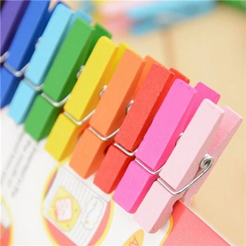 

Hot Sale 50 pcs 30mm Mini Colorful Wooden Craft Pegs Clothes Paper Photo Hanging Spring Clips Clothespins For Message Cards