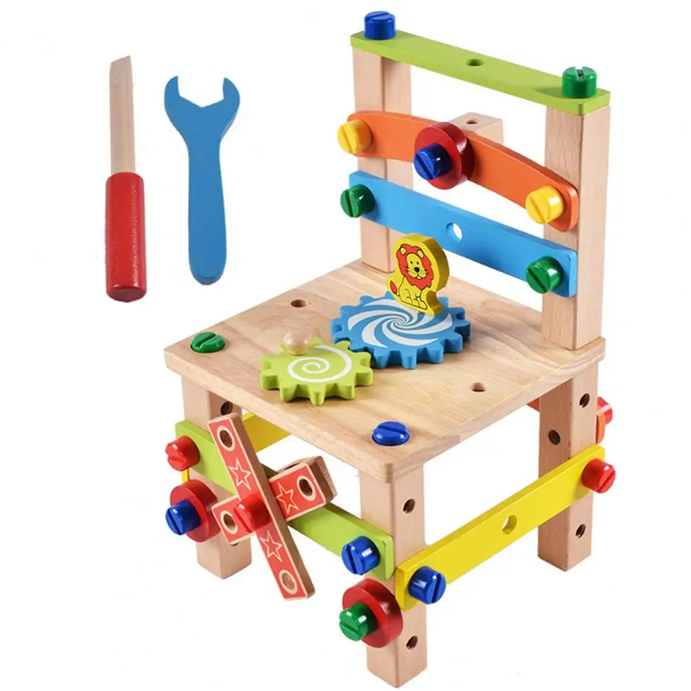 

Chair Montessori Toy Children Wooden Assembled Chair Montessori Nut Set Combination Educational Toy 2021