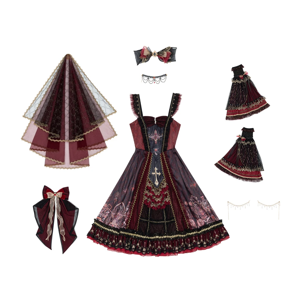 Japanese Gothic JSK Lolita Dress Plus Size Red Women Vintage Victorian Sleeveless Princess Tea Party Dress Summer Kawaii Clothes