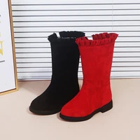 girls boots fashion turned over ruffle black red boots size 26 37 autumn and winter warm boots 2022 new party dancing shoes hot