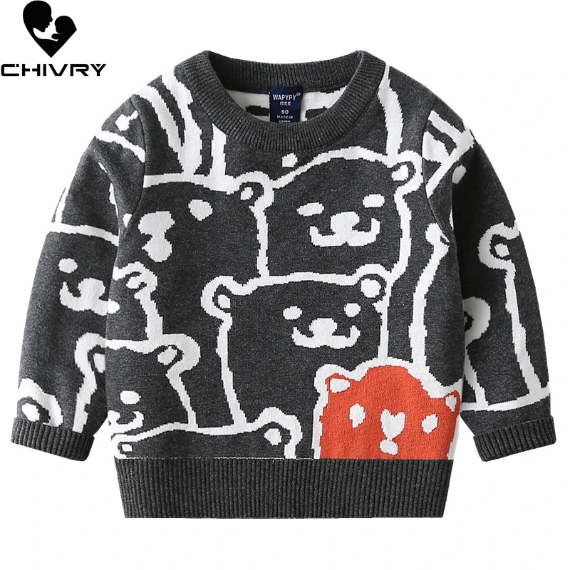 

New 2020 Kids Children Pullover Sweater Autumn Winter Boys Cute Cartoon Bear O-neck Knitted Jumper Sweaters Tops Clothing