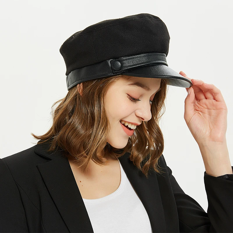 

[FEILEDIS]Military Hat Caps Winter Hats For Women Men Vintage Flat Top Militar Hat Black Beret Army Cap LR-10