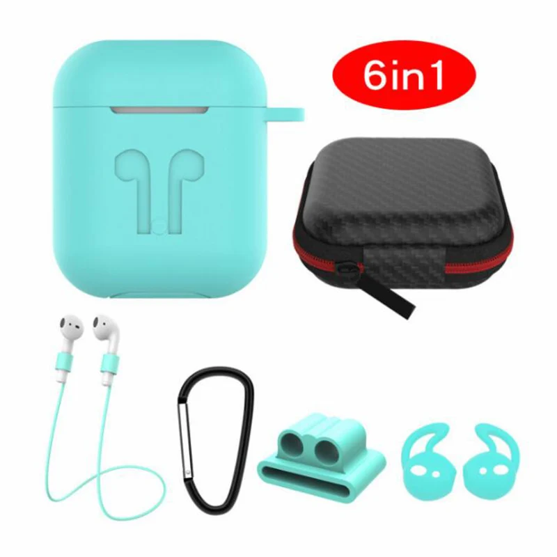 6 IN-1 Cases Lanyard Carabiner Protective Case For AirPods Headphone Silicone Cover Air Pods 2 Accessories Storage Box | Электроника