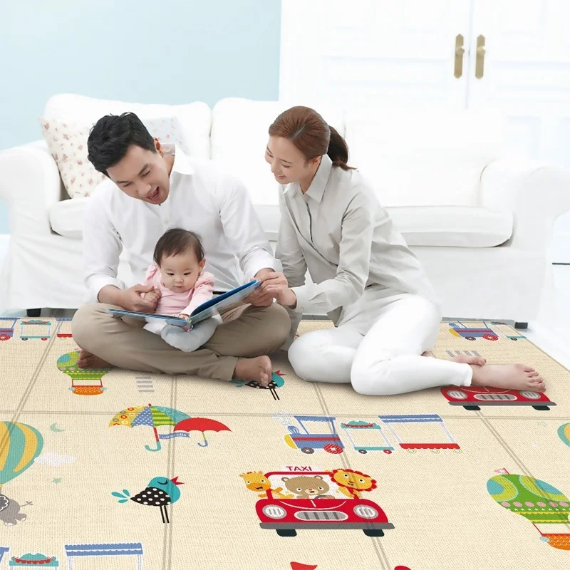 Alfombra plegable de actividades para gatear para beb&eacute;, tapete de doble cara con dibujos animados, impermeable, de espuma suave-1