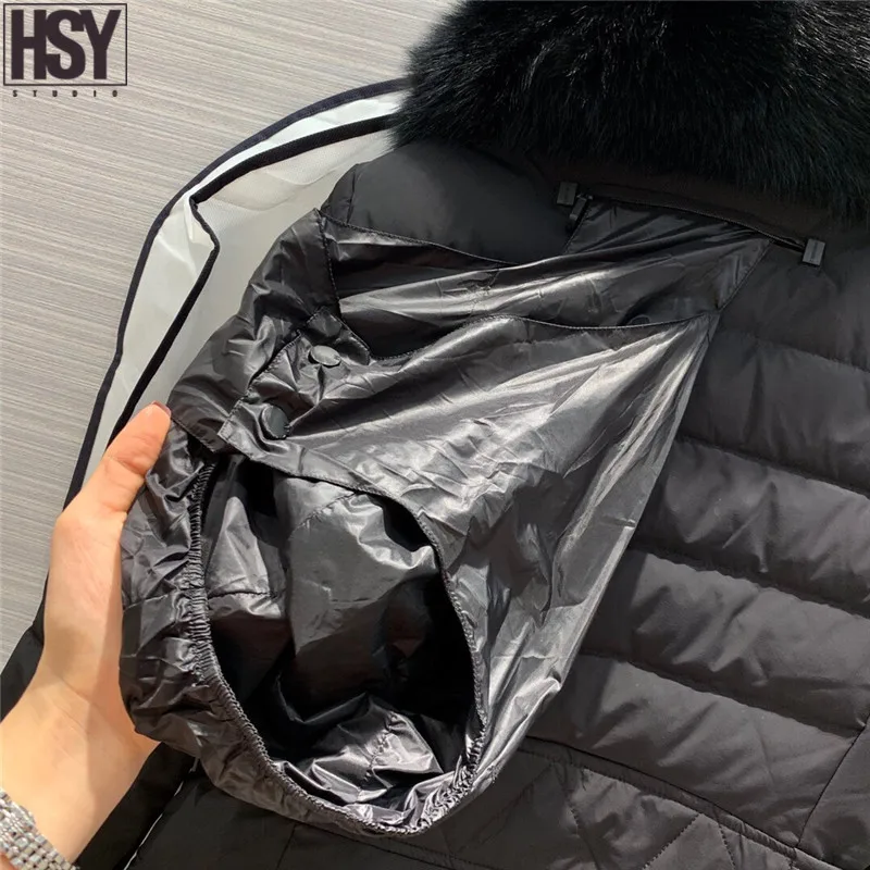 【HSY】 Осень Зима женский пуховик Белый Лисий меховой воротник 90% белый гусиный пух уличная Лыжная Талия пуховик черный/whi