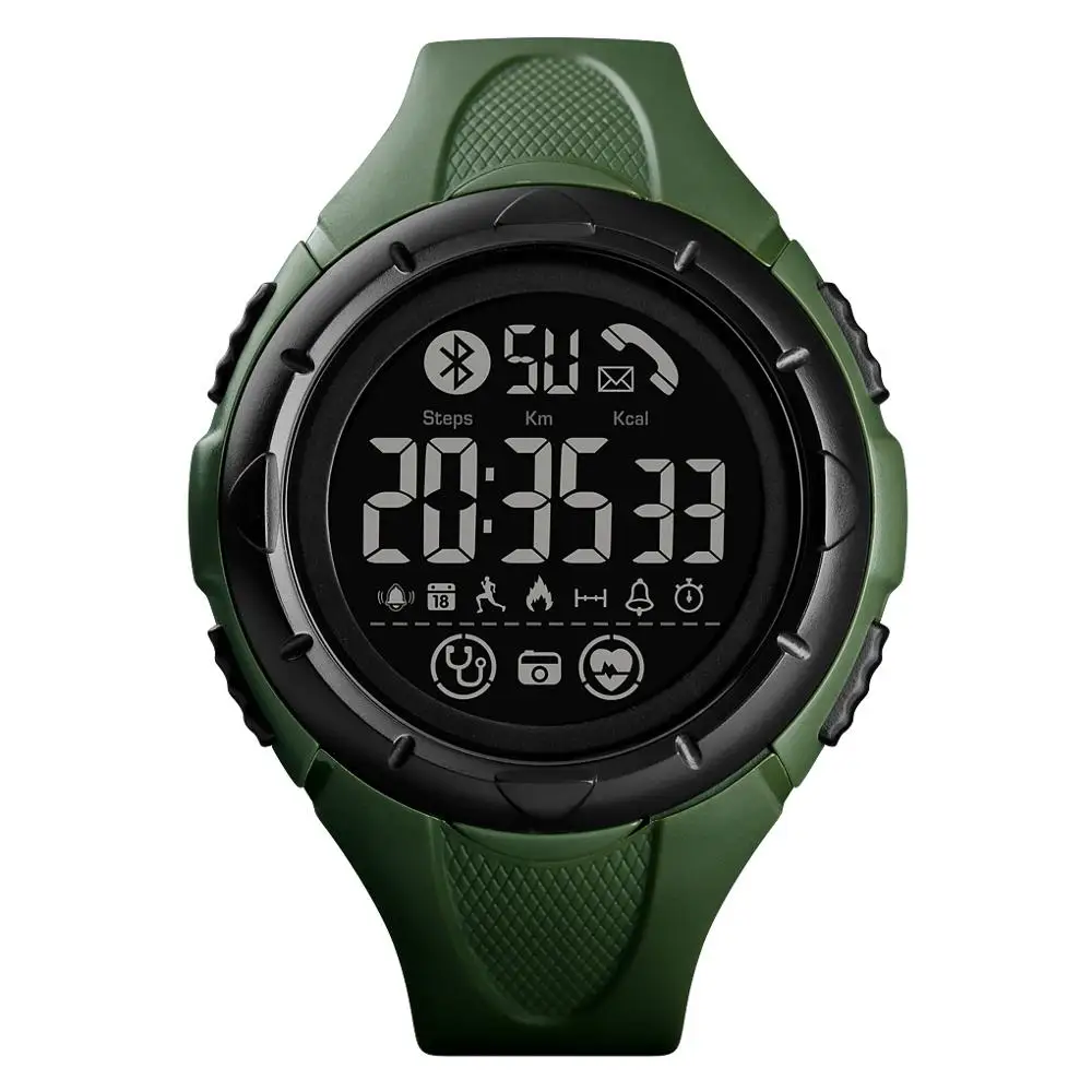 Green Black SKMEI Брендовые мужские умные часы, люксовый EL светильник, напоминающий о звонке, многофункциональные наручные часы, мужские цифровые часы - Цвет: Green Black