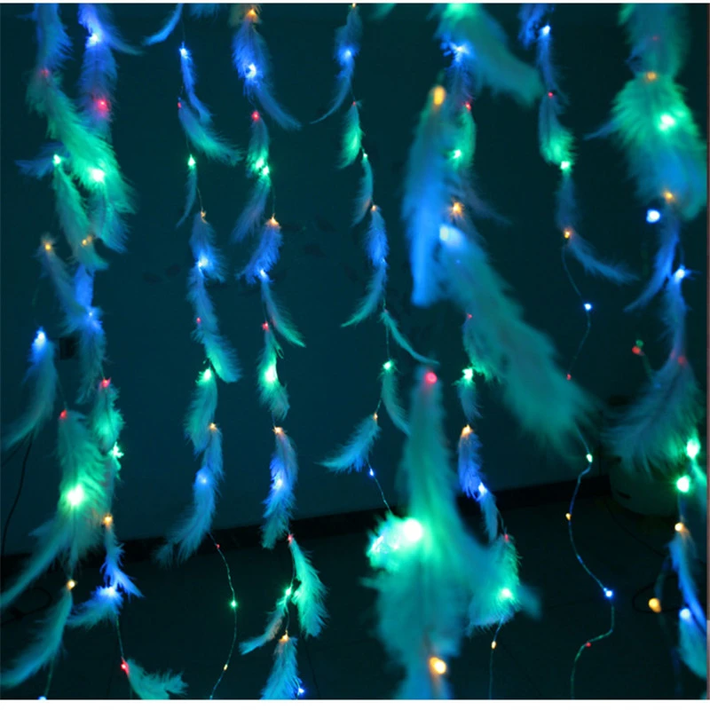 Светодиодный светильник с перьями сказочный питанием от батареек АА украшение